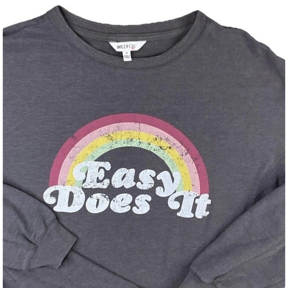 Wildfox Tops - Wildfox Sweatshirt Sz M Pullover Gray Rainbow Statement Easy Does It Loose Fit